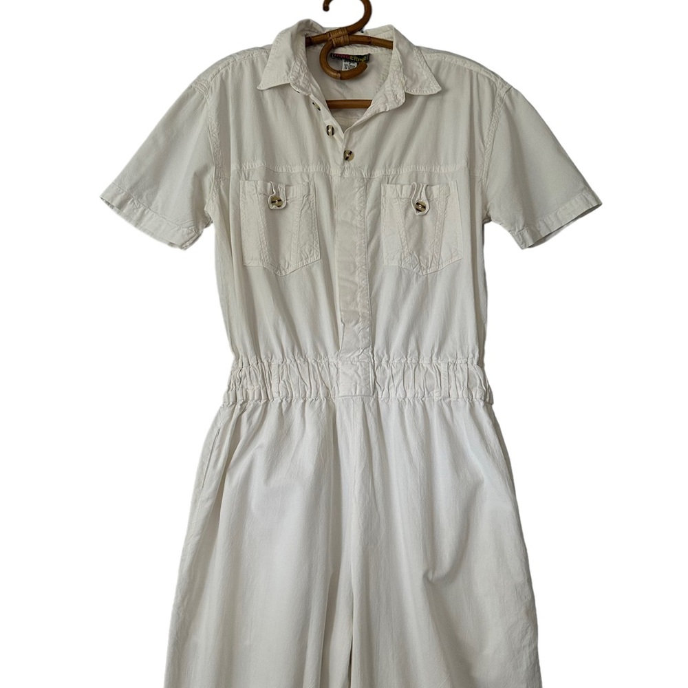 Vintage | For The Good‎ Times Tangerine | White Short Sleeve Cotton Jumpsuit M - Picture 3 of 10